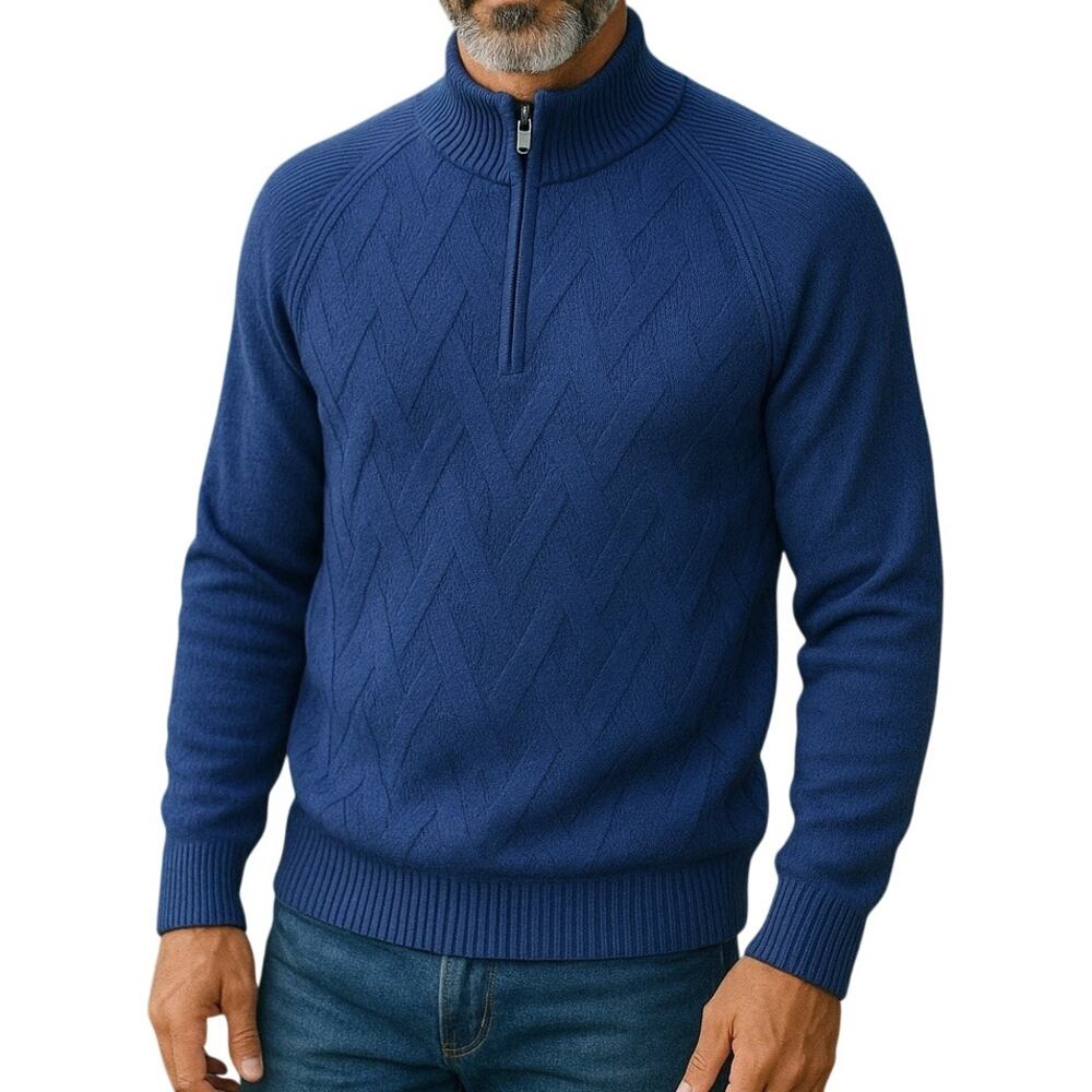 Tommy Bahama Men’s Blue Quilted Woven Sweater  1/4 Zip Pullover Size Large